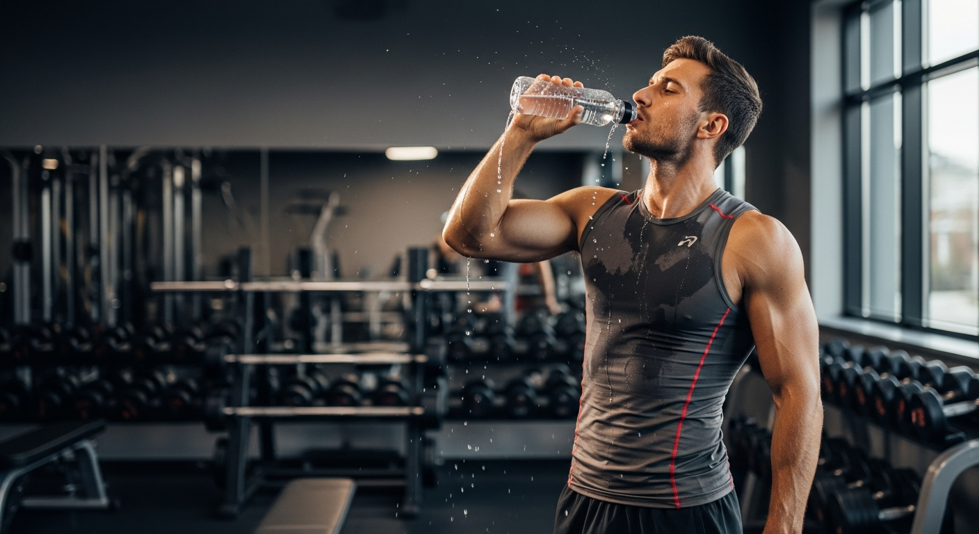 Athlete drinking water during training, illustrating hydration and cell volume