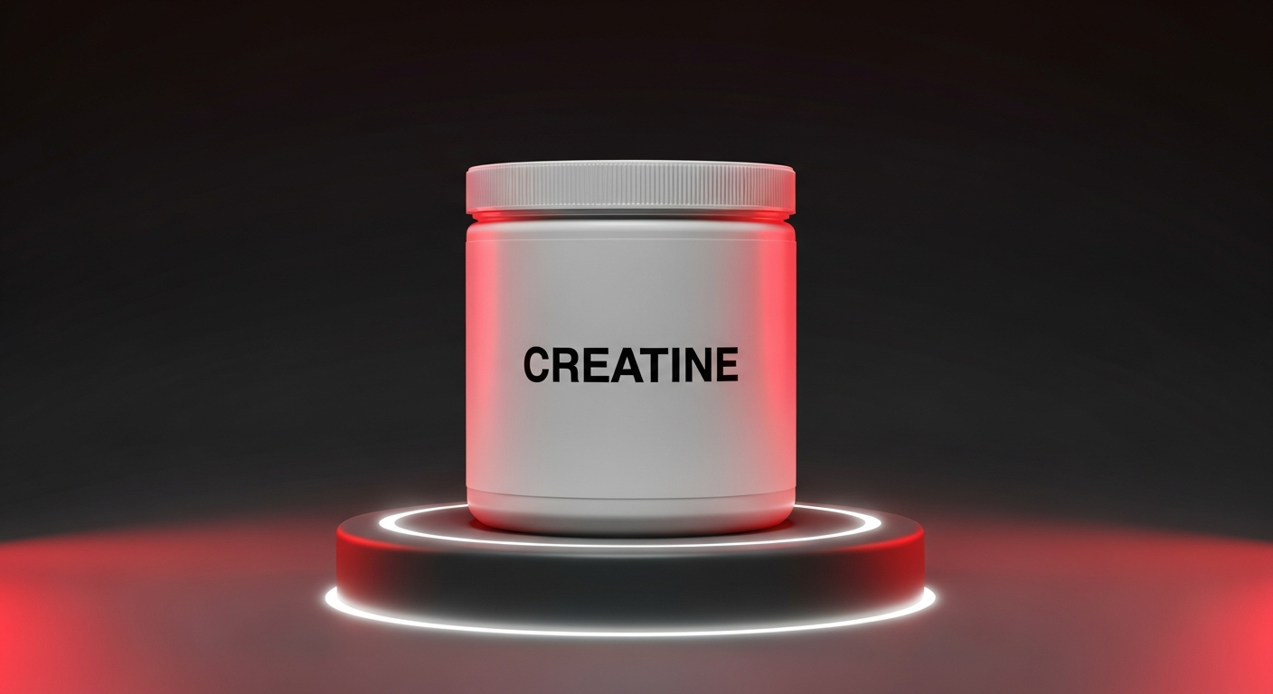 Premium flagship creatine tub on a pedestal with award glow