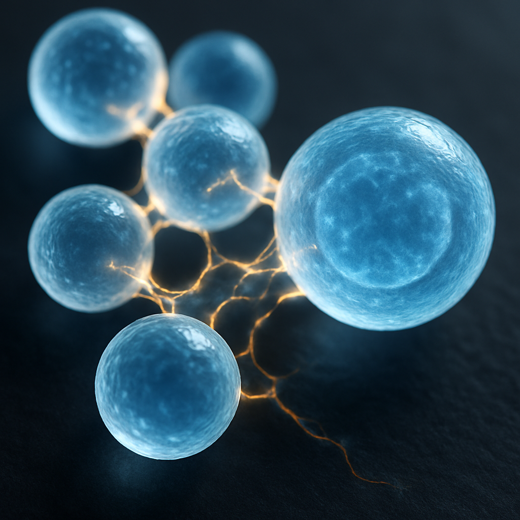 Abstract visualization of immune cell network representing dendritic cells and T cell activation